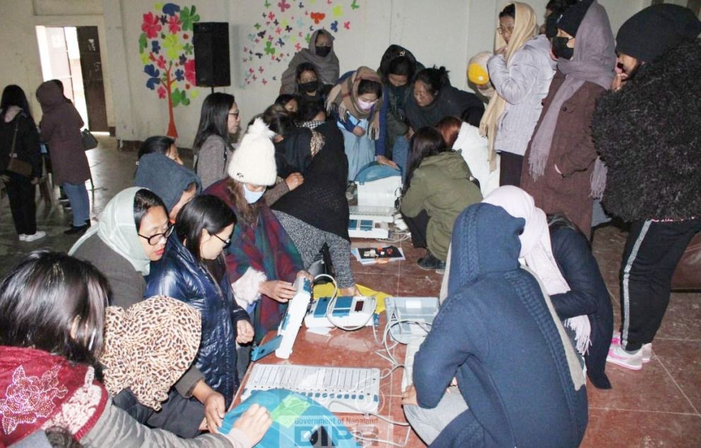 The 2nd phase of training for women polling personnel in Zunheboto was held at Town Hall, Zunheboto on February 10. The personnel were given hands-on training on EVMs and VVPAT. (DIPR Photo)